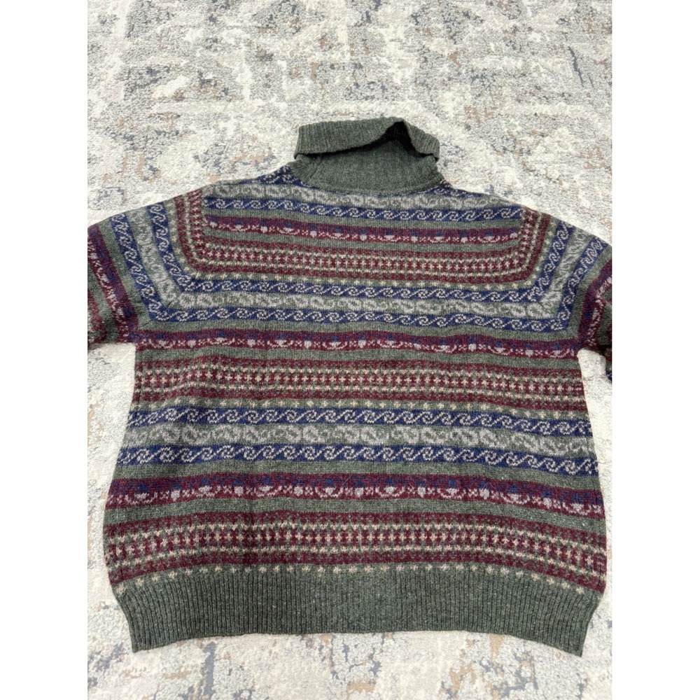Eddie Bauer Vintage Wool Alpaca Fair Isle Turtleneck Sweater Green Mens Medium - Picture 6 of 7